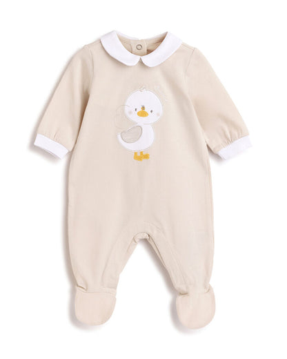 Chicco Medium Beige Sleepsuit-Cotton-Embroidered-For Infants