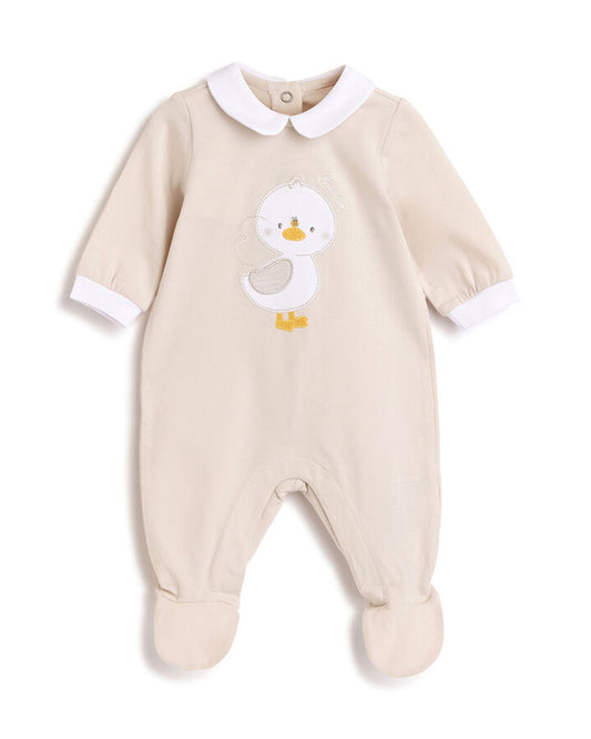Chicco Medium Beige Sleepsuit-Cotton-Embroidered-For Infants
