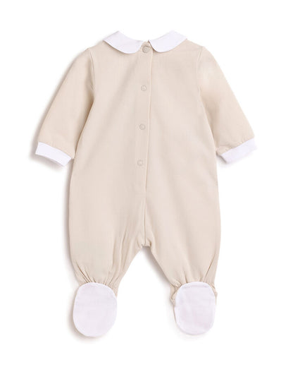 Chicco Medium Beige Sleepsuit-Cotton-Embroidered-For Infants