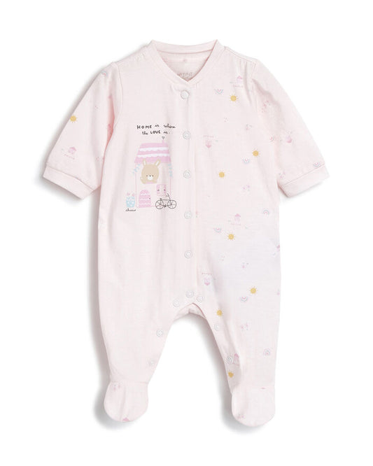Chicco Pastel Pink Sleepsuit-Cotton-Printed-For Infants