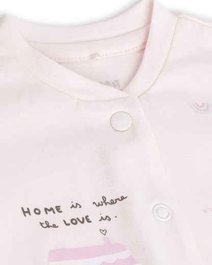 Chicco Pastel Pink Sleepsuit-Cotton-Printed-For Infants