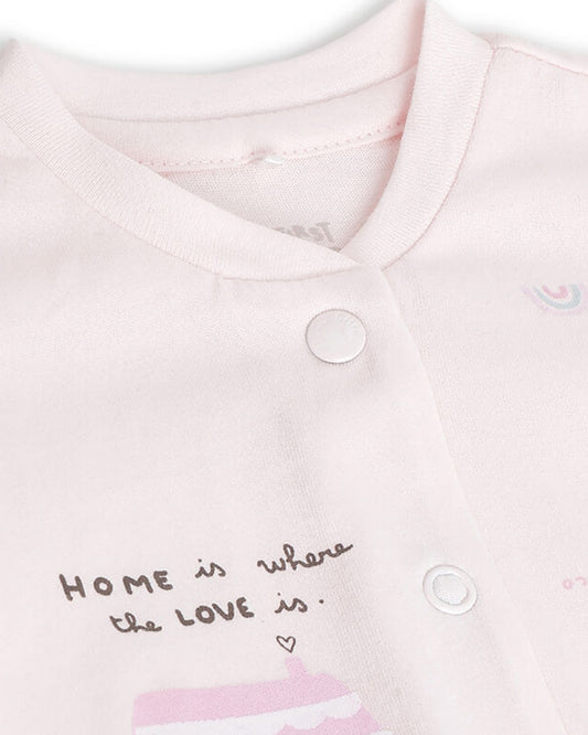 Chicco Pastel Pink Sleepsuit-Cotton-Printed-For Infants