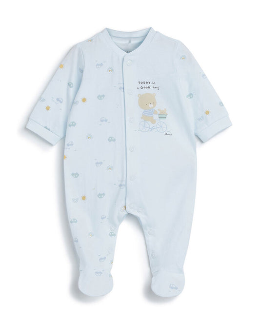 Chicco Light Blue Sleepsuit-Cotton-Printed-For Infants