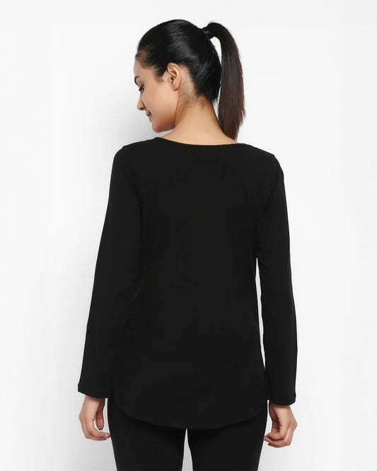 Wobbly Walk Black Maternity Top-Solid Color-Cotton-Full Sleeves-Bump Friendly