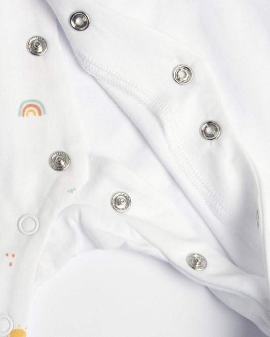 Chicco White & Beige Front Opening Sleepsuit-Cotton-Printed-For Infants