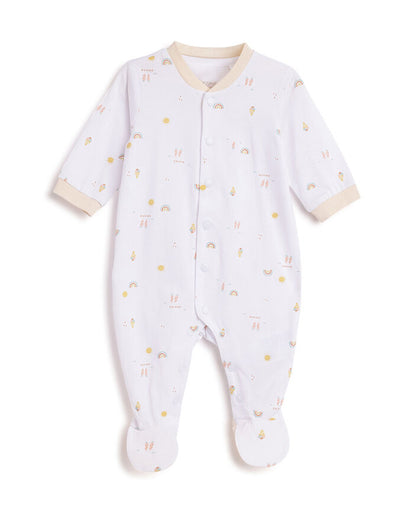Chicco White Front Opening Sleepsuit-Cotton-Printed-For Infants