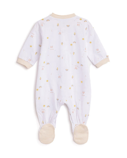 Chicco White Front Opening Sleepsuit-Cotton-Printed-For Infants