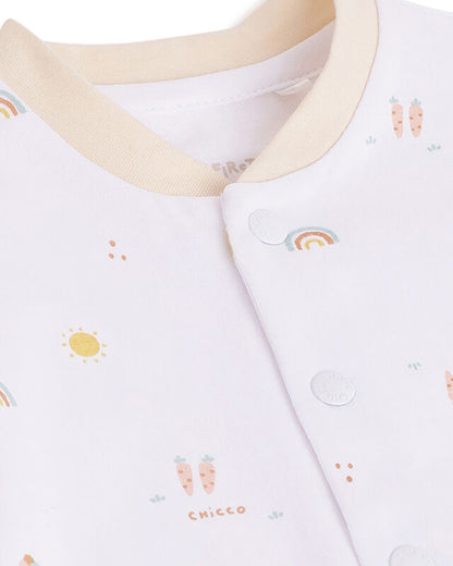 Chicco White Front Opening Sleepsuit-Cotton-Printed-For Infants