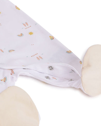 Chicco White Front Opening Sleepsuit-Cotton-Printed-For Infants