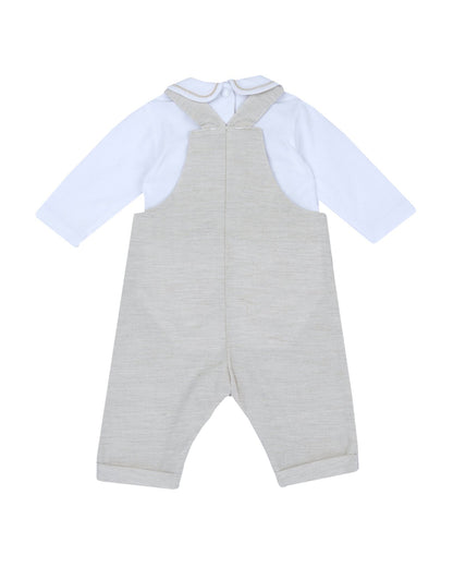 Chicco Light Grey Dungaree Set-Cotton-Solid-For Infants