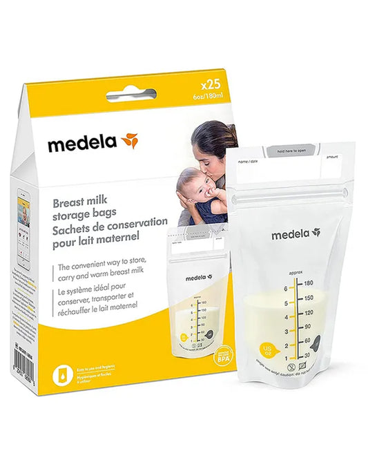 Medela Easy Pour Disposable Breastmilk Storage Bags-180ml-Double Zipper Seal-With Measurement Markings-Pack of 25