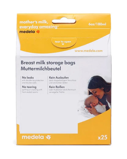 Medela Easy Pour Disposable Breastmilk Storage Bags-180ml-Double Zipper Seal-With Measurement Markings-Pack of 25
