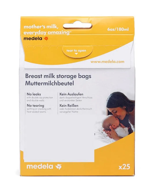 Medela Easy Pour Disposable Breastmilk Storage Bags-180ml-Double Zipper Seal-With Measurement Markings-Pack of 25