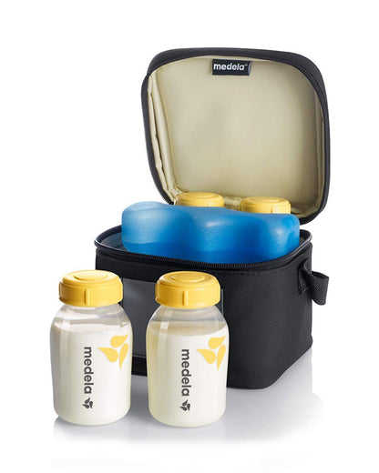 Medela Insulated Cooler Bag With 4 Breastmilk Collection Bottles (150ml each) & 1 Cooling Element-Breastmilk Storage Kit