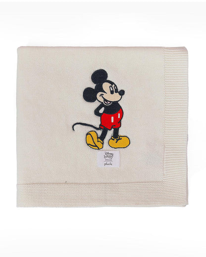 Pluchi Happy Mickey Disney Baby Blanket 100% Cotton Knitted-Soft & Breathable-All Season Use-Ivory-For 0M to 18M