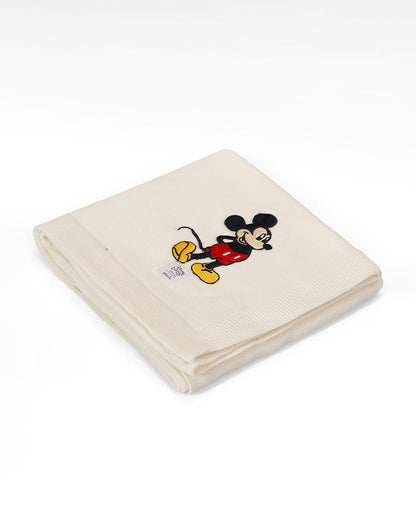 Pluchi Happy Mickey Disney Baby Blanket 100% Cotton Knitted-Soft & Breathable-All Season Use-Ivory-For 0M to 18M