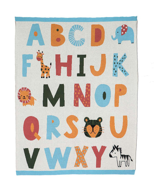 Pluchi Alphabets Fun Baby Blanket 100% Cotton With Rib Border-All Season Use-Multicolor-For 0M to 18M