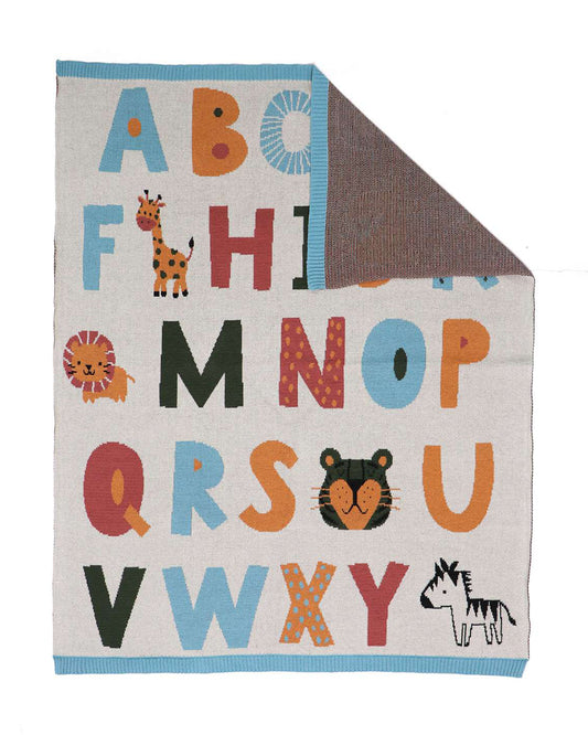 Pluchi Alphabets Fun Baby Blanket 100% Cotton With Rib Border-All Season Use-Multicolor-For 0M to 18M