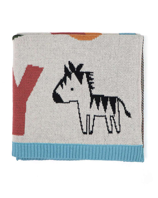 Pluchi Alphabets Fun Baby Blanket 100% Cotton With Rib Border-All Season Use-Multicolor-For 0M to 18M