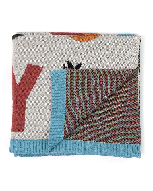 Pluchi Alphabets Fun Baby Blanket 100% Cotton With Rib Border-All Season Use-Multicolor-For 0M to 18M