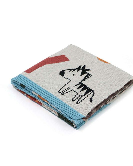 Pluchi Alphabets Fun Baby Blanket 100% Cotton With Rib Border-All Season Use-Multicolor-For 0M to 18M