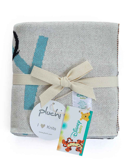 Pluchi Winnie The Pooh Tiger Disney Baby Blanket 100% Cotton Knitted-Ultra Soft Breathable-All Season Use-Grey-For 0M to 18M