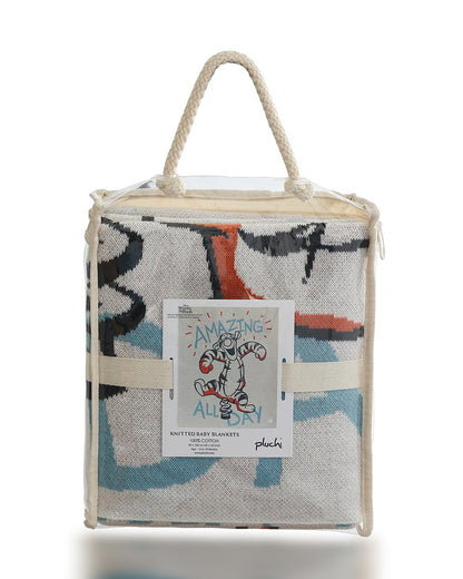 Pluchi Winnie The Pooh Tiger Disney Baby Blanket 100% Cotton Knitted-Ultra Soft Breathable-All Season Use-Grey-For 0M to 18M