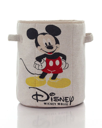 Pluchi Classic Mickey Mouse Laundry Basket-100% Cotton Knited-With Handles-For Clothes & Toys-Ivory