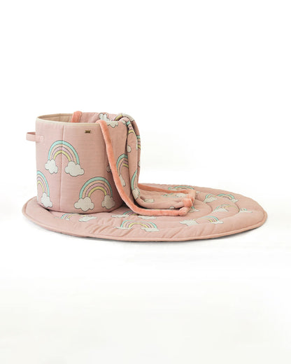 Pluchi Rainbow Bubblegum Pink Cotton Knitted Quilted Playmat for Babies-Anti Skid & Soft-0M+