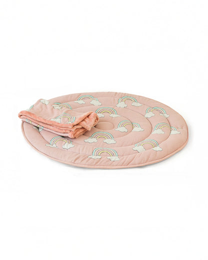Pluchi Rainbow Bubblegum Pink Cotton Knitted Quilted Playmat for Babies-Anti Skid & Soft-0M+