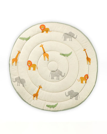 Pluchi Wild Safari Natural Multi Cotton Knitted Quilted Playmat for Babies-Anti Skid & Soft-0M+
