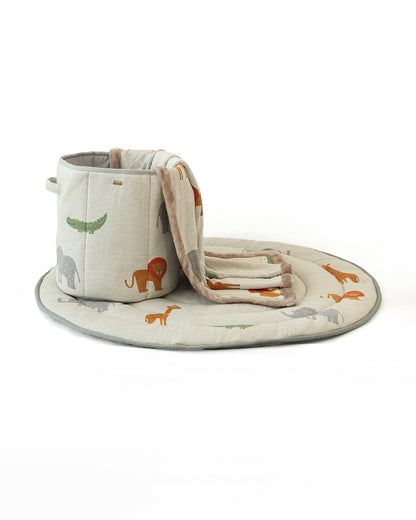 Pluchi Wild Safari Natural Multi Cotton Knitted Quilted Playmat for Babies-Anti Skid & Soft-0M+