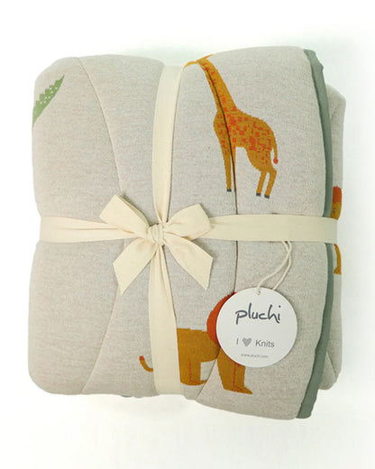 Pluchi Wild Safari Natural Multi Cotton Knitted Quilted Playmat for Babies-Anti Skid & Soft-0M+