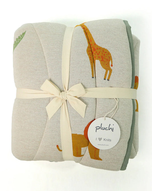 Pluchi Wild Safari Natural Multi Cotton Knitted Quilted Playmat for Babies-Anti Skid & Soft-0M+