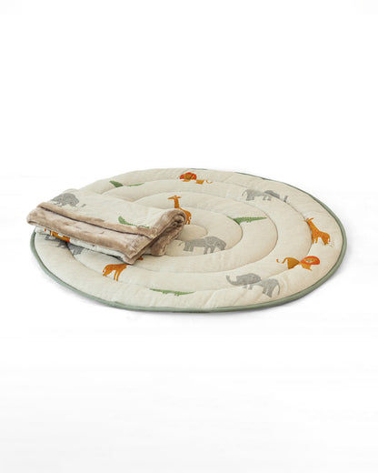 Pluchi Wild Safari Natural Multi Cotton Knitted Quilted Playmat for Babies-Anti Skid & Soft-0M+