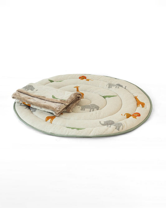 Pluchi Wild Safari Natural Multi Cotton Knitted Quilted Playmat for Babies-Anti Skid & Soft-0M+