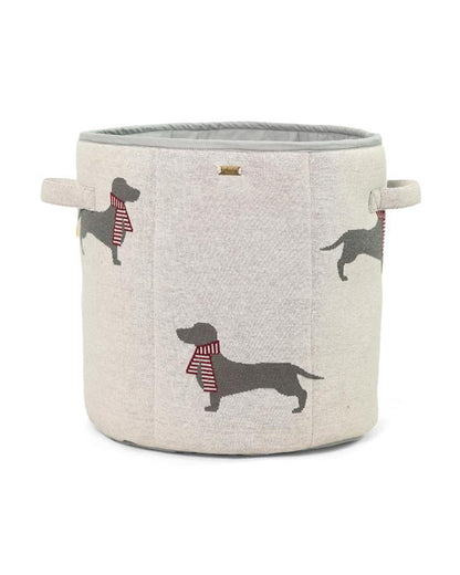 Pluchi Dachshund Large Laundry Basket-Organic Cotton Knitted-With Handles-Light Grey-For Clothes & Toys