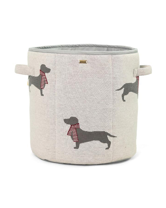 Pluchi Dachshund Large Laundry Basket-Organic Cotton Knitted-With Handles-Light Grey-For Clothes & Toys
