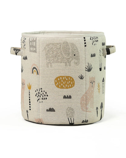Pluchi Woodland Large Laundry Basket-Organic Cotton Knitted-With Handle-Multicolor-For Clothes & Toys