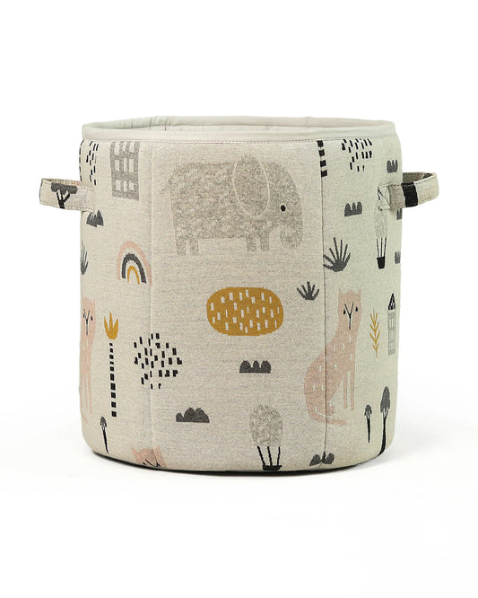 Pluchi Woodland Large Laundry Basket-Organic Cotton Knitted-With Handle-Multicolor-For Clothes & Toys