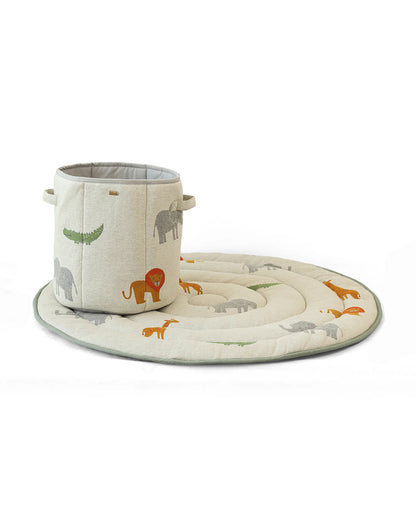 Pluchi Wild Safari Large Laundry Basket-Organic Cotton Knitted-With Handle-Multicolor-For Clothes & Toys