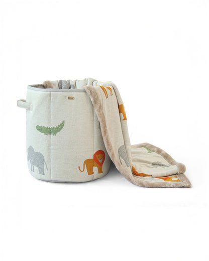 Pluchi Wild Safari Large Laundry Basket-Organic Cotton Knitted-With Handle-Multicolor-For Clothes & Toys