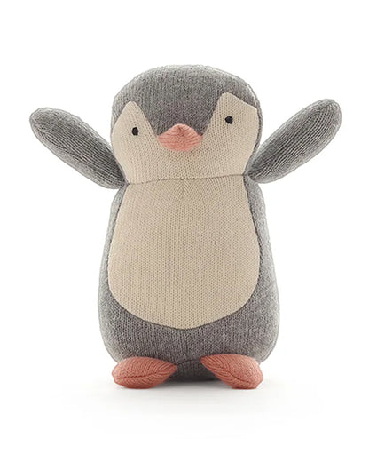 Pluchi Dusty Coral Arctic Penguin-Promotes Tactile Stimulation-Easily Washable-Knitted Rattle Toy-For Infants
