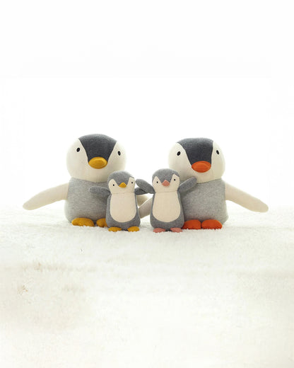 Pluchi Dusty Coral Arctic Penguin-Promotes Tactile Stimulation-Easily Washable-Knitted Rattle Toy-For Infants