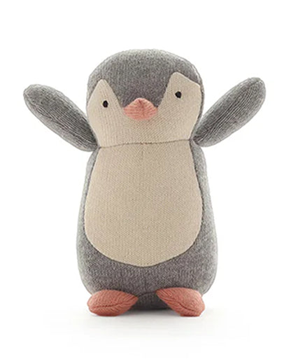 Pluchi Dusty Coral Arctic Penguin-Promotes Tactile Stimulation-Easily Washable-Knitted Rattle Toy-For Infants