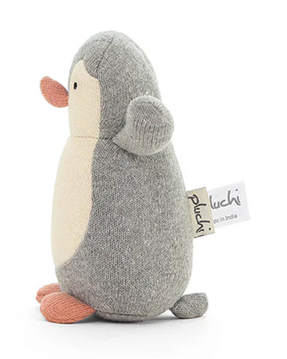 Pluchi Dusty Coral Arctic Penguin-Promotes Tactile Stimulation-Easily Washable-Knitted Rattle Toy-For Infants