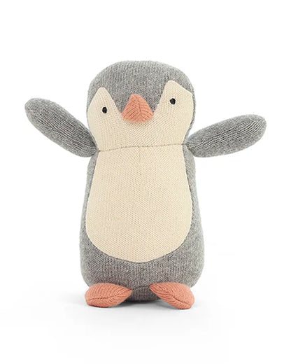 Pluchi Dusty Coral Arctic Penguin-Promotes Tactile Stimulation-Easily Washable-Knitted Rattle Toy-For Infants