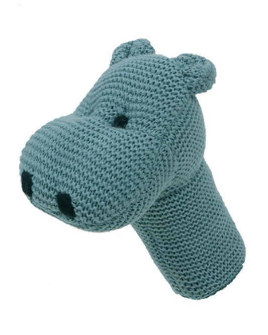 Pluchi Blue Rattle Hippo Soft Toy-Promotes Tactile Stimulation-Easily Washable-Knitted Soft Toy-Plush Cuddly Toy For Newborn