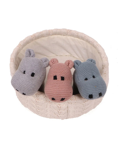 Pluchi Blue Rattle Hippo Soft Toy-Promotes Tactile Stimulation-Easily Washable-Knitted Soft Toy-Plush Cuddly Toy For Newborn