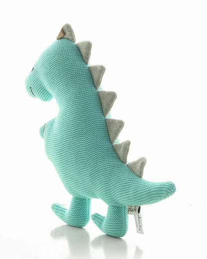 Pluchi Blue Cute Dino Soft Toy-Promotes Tactile Stimulation-Easily Washable-Knitted Soft Toy-Plush Cuddly Toy For Newborn